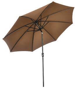 Zahradní slunečník Outsunny Ø300x252 cm s kličkou, nakloněnou střechou a 8 kovovými žebry pro venkovní použití hnědý | Aosom
