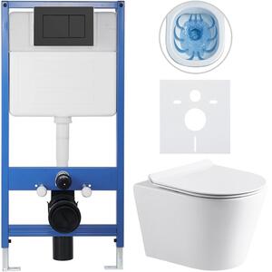 Kompletní WC set Profi/Carlito - bílá lesklá - WC tlačítko Classic/Černá matná - předstěnová instalace - 48,5x36,5 cm