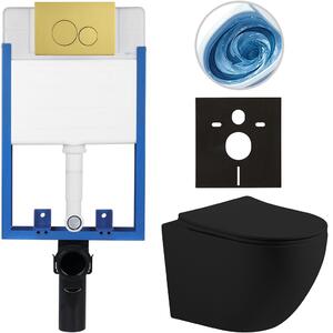 Kompletní WC set Profi/Cesso - černá matná - WC tlačítko Duo. zlatá - pro zazdění - 49x36 cm