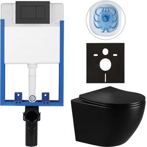 Kompletní WC set Profi/Cesso - černá lesklá - WC tlačítko Classic/Černá matná - pro zazdění - 49x36 cm