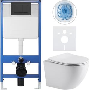 Kompletní WC set Profi/Cesso - bílá lesklá - WC tlačítko Classic/Černá matná - předstěnová instalace - 49x36 cm - 8050BD7