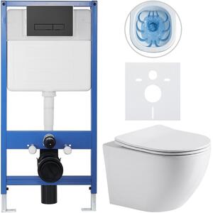 Kompletní WC set Profi/Cesso - bílá lesklá - WC tlačítko Slim/Černá matná - předstěnová instalace - 49x36 cm - 8050BD9
