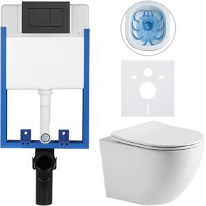 Kompletní WC set Profi/Cesso - bílá lesklá - WC tlačítko Classic/Černá matná - pro zazdění - 49x36 cm - 8050BD13