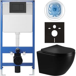 Kompletní WC set Profi/Cesso - černá lesklá - WC tlačítko Classic/Černá matná - předstěnová instalace - 49x36 cm
