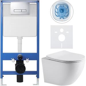 Kompletní WC set Profi/Cesso - bílá lesklá - WC tlačítko Slim/Chrom - předstěnová instalace - 49x36 cm - 8050BD11