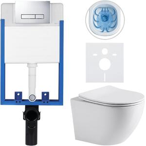 Kompletní WC set Profi/Cesso - bílá lesklá - WC tlačítko Slim/Chrom - pro zazdění - 49x36 cm - 8050BD17