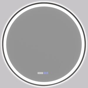 Koupelnové LED zrcadlo Rivo, kovový rám - černá matná - Ø 60 cm