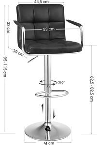 Vasagle Sada 2 barových židlí s robustní základnou v černém provedení