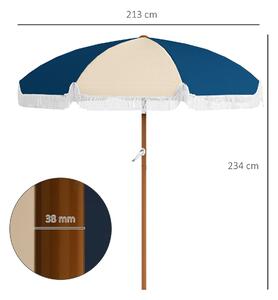 Outsunny Přímý zahradní slunečník, naklápěcí kulatý slunečník Ø 213 cm s třásněmi, vysoce hustá sluneční ochrana z polyesteru, odnímatelný sloup, 8 že