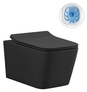 WC závěsné Forte, Rimless - bezokrajové splachování + Slim/SoftClose sedátko - černá matná - 51x36 cm