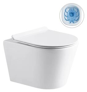 WC závěsné Carlito, Rimless - bezokrajové splachování + Slim/SoftClose sedátko - bílá lesklá - 48,5x36,5 cm