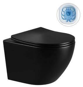 WC závěsné Cesso, Rimless - bezokrajové splachování + Slim/SoftClose sedátko - černá lesklá - 49x36 cm