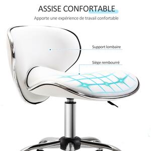 HOMCOM Rolling Stool Pracovní Stolička s Nastavitelnou Výškou 44-56 cm a Opěradlem, 360° Otočná Kancelářská Stolička pro Masážní Salón, Kancelář, Klin