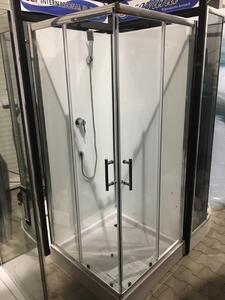 SAVANA - Sprchový kout LIZA WHITE, čtvercový, 90 x 90, chromový profil, průhledné sklo, zadní strana bílá, vanička, bez stříšky