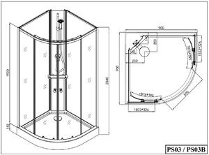 Sanotechnik - RIO 2 - Sprchový box čtvrtkruhový bez stříšky 90 x 90 x 204 cm černý
