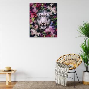 Obraz na plátně - Bílý tygr v květinách - 40x50 cm
