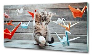 Fotoobraz na skle Kočka ptáci z papíru osh-66724934