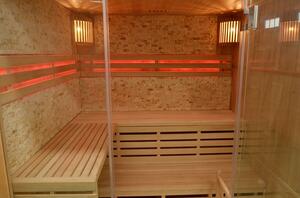 M-Spa - EA4K - Suchá sauna se saunovými kamny pro 4 osoby 180 x 160 x 201 cm s kamenným obkladem
