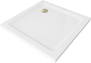 MEXEN - sprchová vanička, čtvercová Slim 70 x 70 cm - bílá, sifon - zlatá - 40107070G