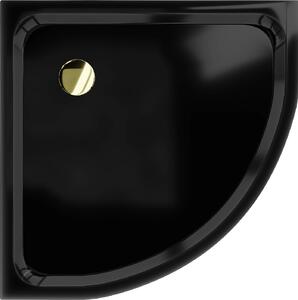 MEXEN - Sprchová vanička, čtvrtkruhová, Slim 80x80 cm - černá, sifon - zlatá - 41708080G