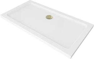 MEXEN - sprchová vanička, obdelníková Slim 120 x 70 cm - bílá, sifon - zlatá - 40107012G