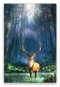Obraz na plátně - Jelen v jezírku - 40x60 cm