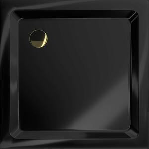 Mexen SLIM - Čtvercová sprchová vanička 90x90x5cm + zlatý sifon, černá, 40709090G