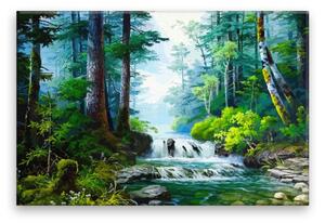 Obraz na plátně - Zelený les s říčkou - 60x40 cm