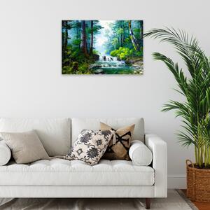Obraz na plátně - Zelený les s říčkou - 60x40 cm