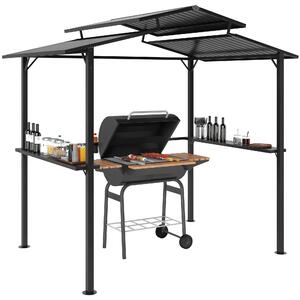 Grilovací Pavilion Outsunny 250 x 160 x 250 cm - Voděodolný Zahradní Pavilon s Dvojitým Středním Štítem, Bočními Policemi a UV Ochrannou, BBQ Pavilion