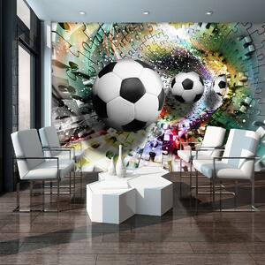 Fototapeta - Fotbalové míče v 3D puzzle tunelu (254x184 cm)