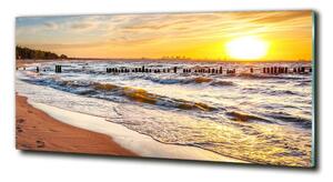 Foto obraz sklo tvrzené Západ slunce pláž osh-67409606