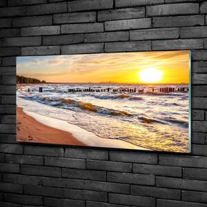 Foto obraz sklo tvrzené Západ slunce pláž osh-67409606