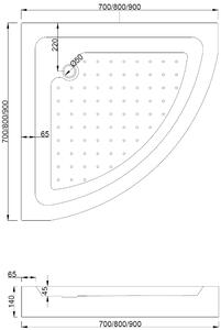 Mexen Rio, čtvrtkruhový sprchový kout s posuvnými dveřmi 80 (dveře) x 80 (dveře) x 190 cm, 5mm čiré sklo s pásky, černý profil + bílá sprchová vanička RIO, 863-080-080-70-20-4710