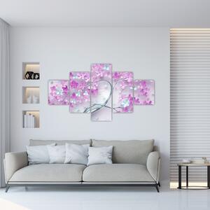 Obraz květů na stříbrném kmeni - abstrakt (125x70 cm)