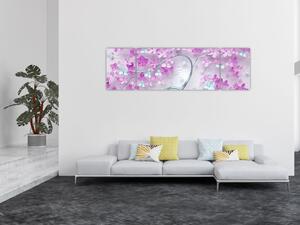 Obraz květů na stříbrném kmeni - abstrakt (170x50 cm)