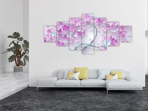 Obraz květů na stříbrném kmeni - abstrakt (210x100 cm)