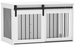 PawHut Psí Kotec s Uzamykatelnými Posuvnými Dveřmi Moderní Kovový Kotec pro Domácnost pro Velké Psy do 30 kg Boční Stolek 98 x 58 x 61 cm Bílá | Aosom