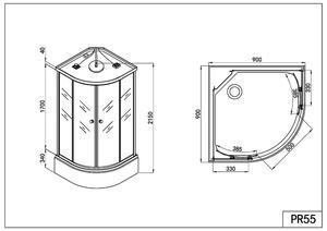 Sanotechnik - Sprchový box s hlubokou vanou, čtvrtkruh 90x90x215cm, bílý