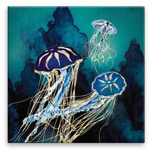 Obraz na plátně - Zlatě zářící medúzy - 40x40 cm