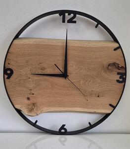 Dřevěné hodiny -55cm, přírodní dřevo - dub, černý kovový rám (55A2)