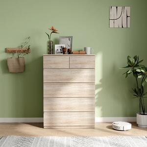 HOMCOM Komoda se 6 šuplíky s minimalistickým designem bez úchytek - 80 x 39 x 115 cm - Přírodní dřevo | Aosom
