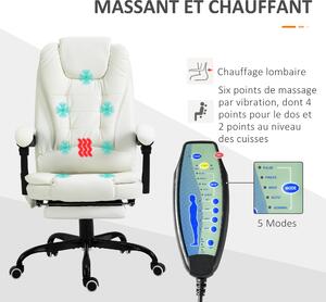 Vinsetto Masážní Kancelářská Židle, Ergonomická Židle s Nastavitelnou Výškou, Sklopným Opěradlem a Ovládáním na Kabel, Sklopnou a 360° Otočnou Podnoží