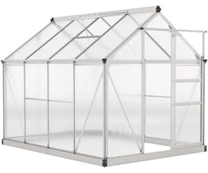 Outsunny hliníkový skleník, 4,79 m² (190 × 252 × 201 cm / 6'3" × 8'3" × 6'7"), základna, střešní ventilace, posuvné dveře, 4 mm UV-odolné panely – zah