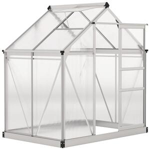Outsunny hliníkový skleník 2,51 m² — 190 × 132 × 201 cm, pozinkovaný podstavec, střešní větrání, posuvné dveře, 4 mm UV-odolné PC panely — venkovní za