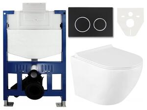 MEXEN - Fenix XS-U rám podomítkový do WC - 60850 + MEXEN - Fenix 07 XS tlačítko pro splachování - černá + MEXEN - Lena WC mísa Rimless, WC sedátko se zpomalovacím mechanismem, Slim, duroplast - bílá - 30220500