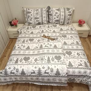 Povlečení bavlněné Vánoční povlečení Sobík šedé - 1x Polštář 90x70cm, 1x Přikrývka 140x200cm