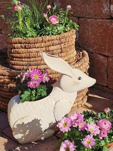 Béžový antik kovový obal na květináč ve tvaru králíka - 40*17*40 cm