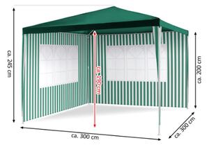 Zahradní párty stan - zelený 3 x 3 m + 2 boční stěny