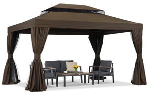 Zahradní pavilon s moskytiérou a závěsy Valencia 4x4m hnědý Garden Point